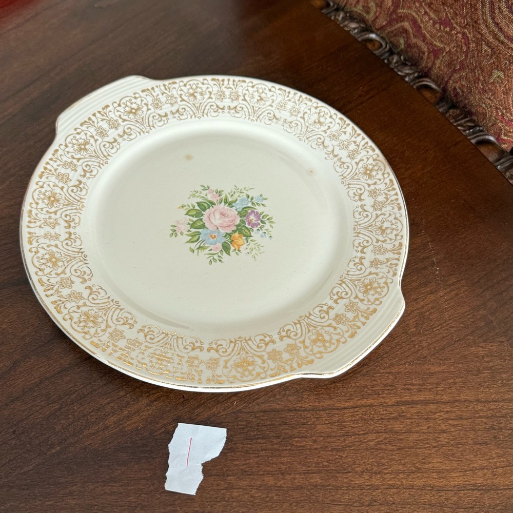 Vtg. Limoges Triumph Rosalie Floral & 22k Gold Filigree Rim 11” Cake Platter #1